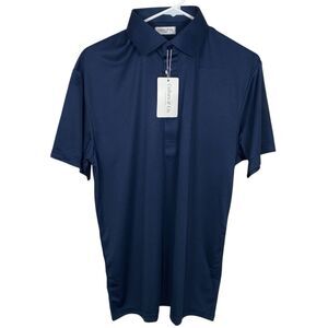 Collars & Co Polo Shirt Mens Large Navy Blue Dress Collar Minimalist Stretch NWT